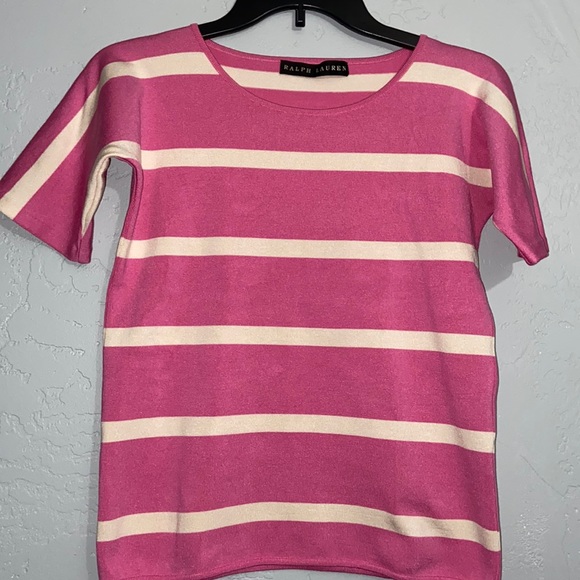 Ralph Lauren Black Label Stretch Knit Top Shirt Blouse Pink White Stripe XS-S - Picture 1 of 8
